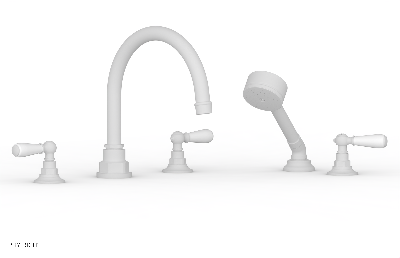 JAMESTOWN - Deck Tub Set with Hand Shower - Lever Handles with "White" Accents 165-49