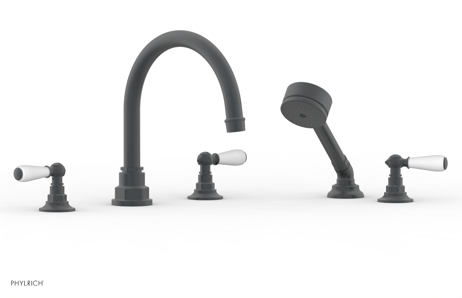 JAMESTOWN - Deck Tub Set with Hand Shower - Lever Handles with "White" Accents 165-49