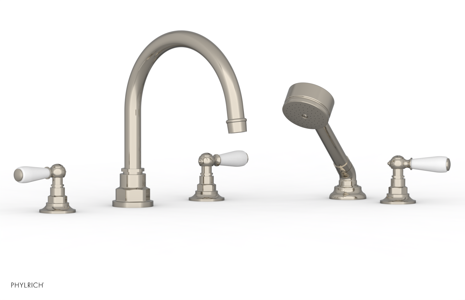 JAMESTOWN - Deck Tub Set with Hand Shower - Lever Handles with "White" Accents 165-49