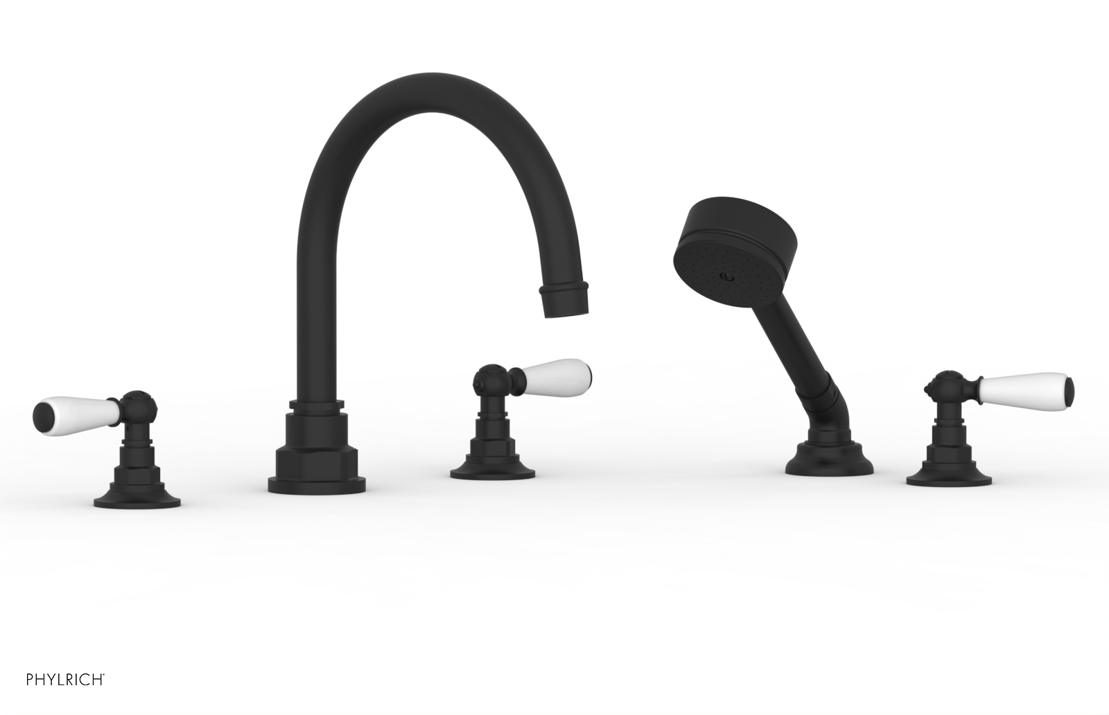 JAMESTOWN - Deck Tub Set with Hand Shower - Lever Handles with "White" Accents 165-49