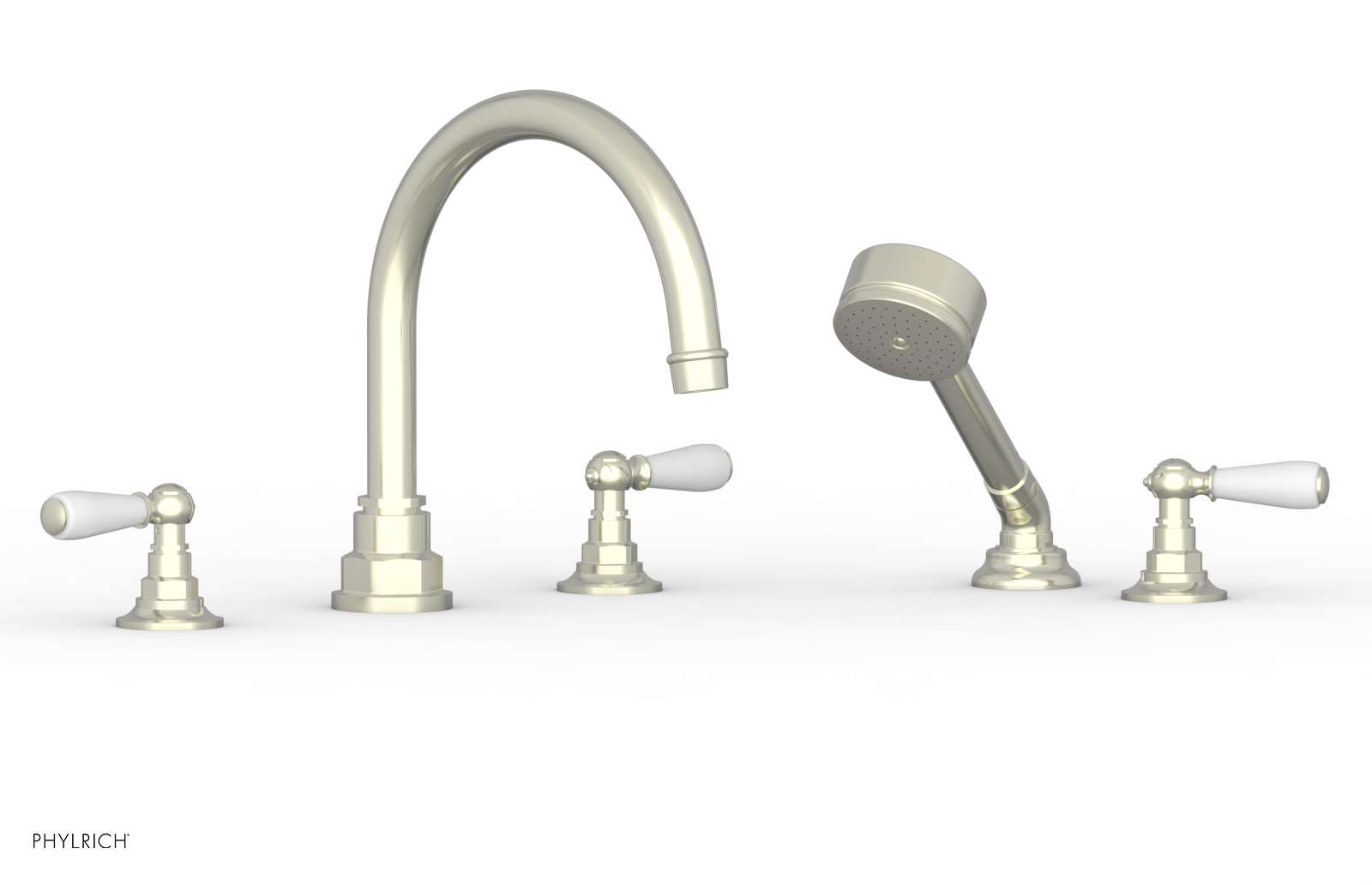 JAMESTOWN - Deck Tub Set with Hand Shower - Lever Handles with "White" Accents 165-49