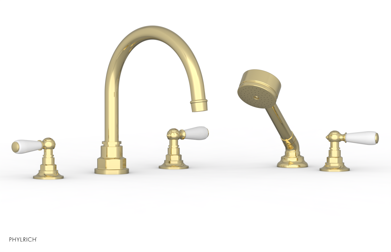 JAMESTOWN - Deck Tub Set with Hand Shower - Lever Handles with "White" Accents 165-49