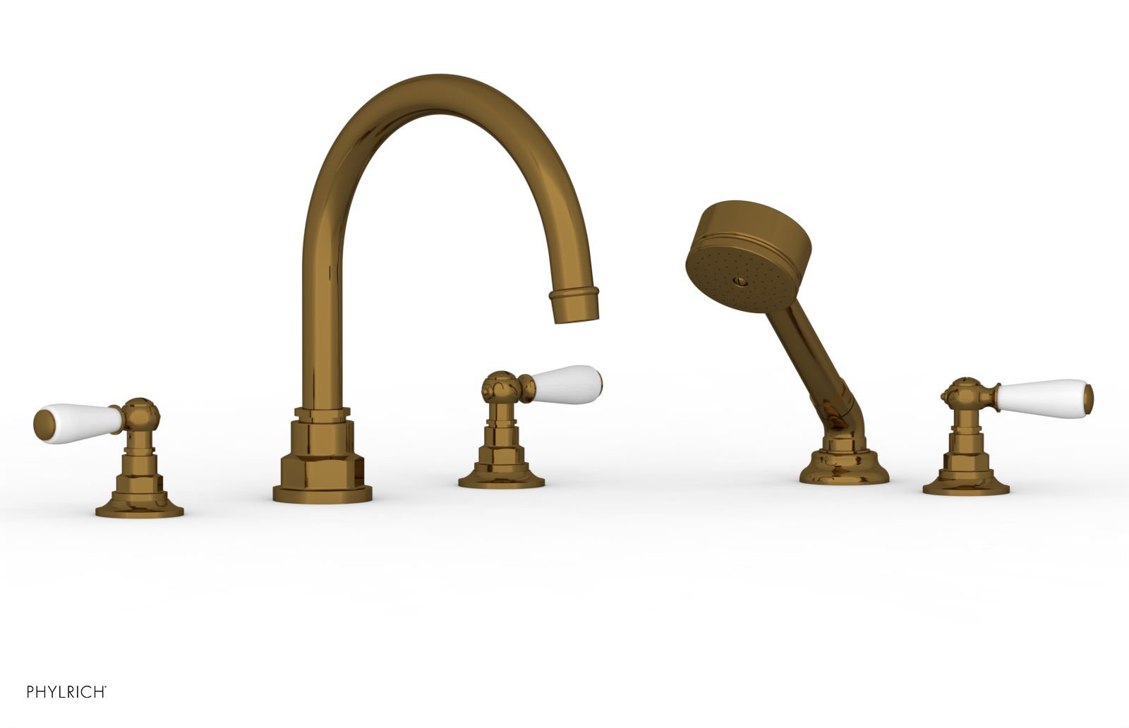 JAMESTOWN - Deck Tub Set with Hand Shower - Lever Handles with "White" Accents 165-49