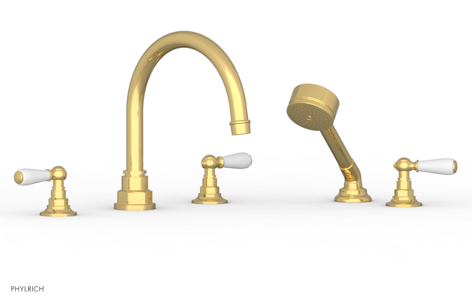 JAMESTOWN - Deck Tub Set with Hand Shower - Lever Handles with "White" Accents 165-49