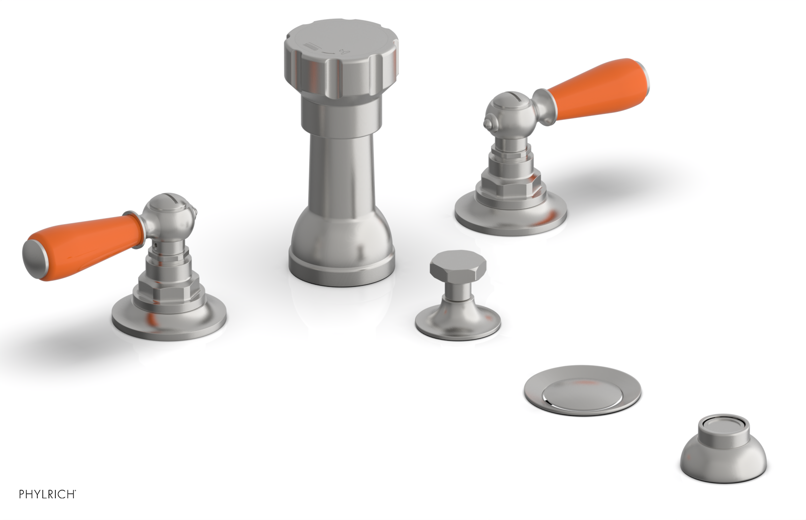 JAMESTOWN - Four Hole Bidet Set - Lever Handles with "Orange" Accents 165-61