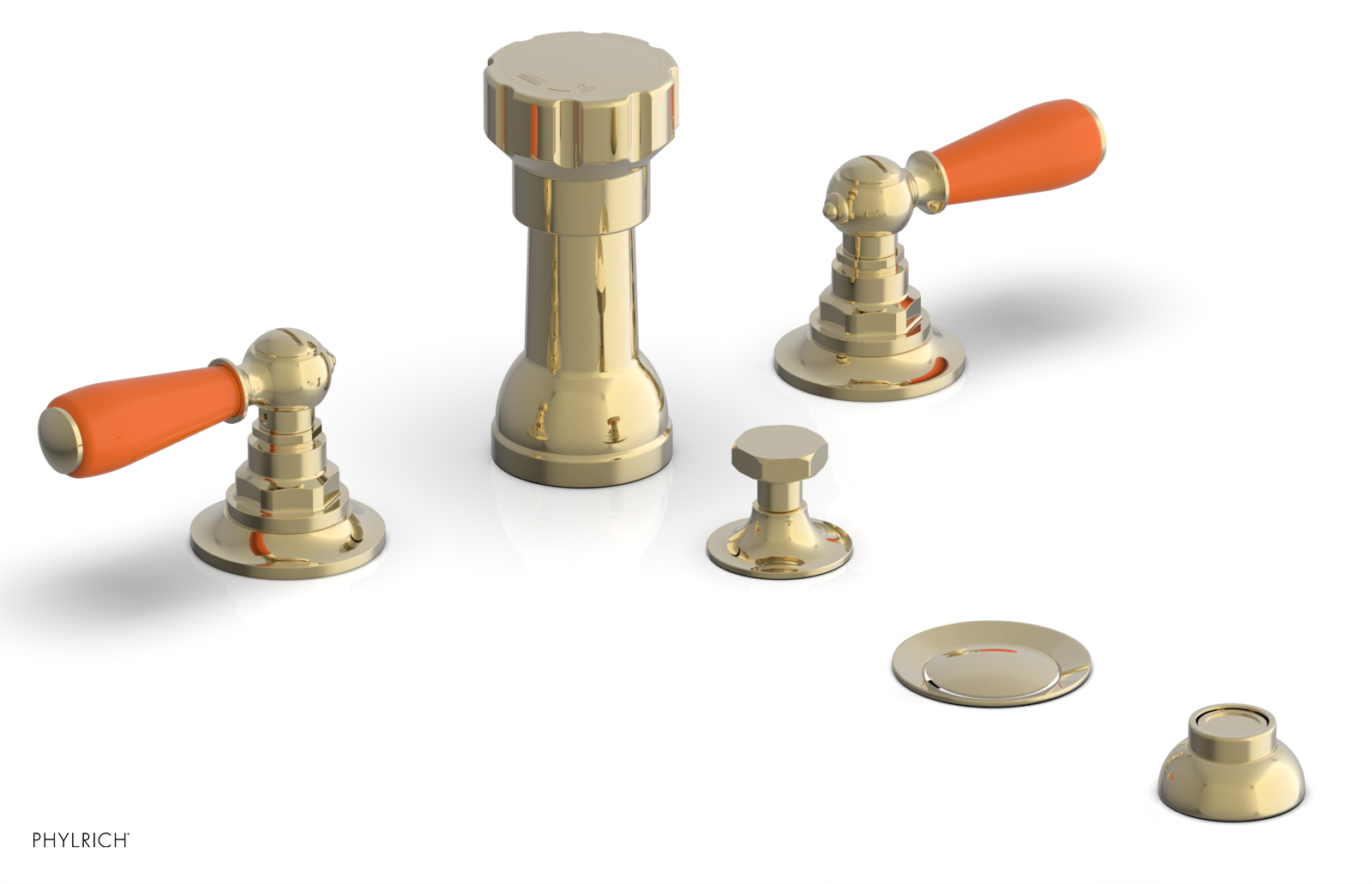 JAMESTOWN - Four Hole Bidet Set - Lever Handles with "Orange" Accents 165-61