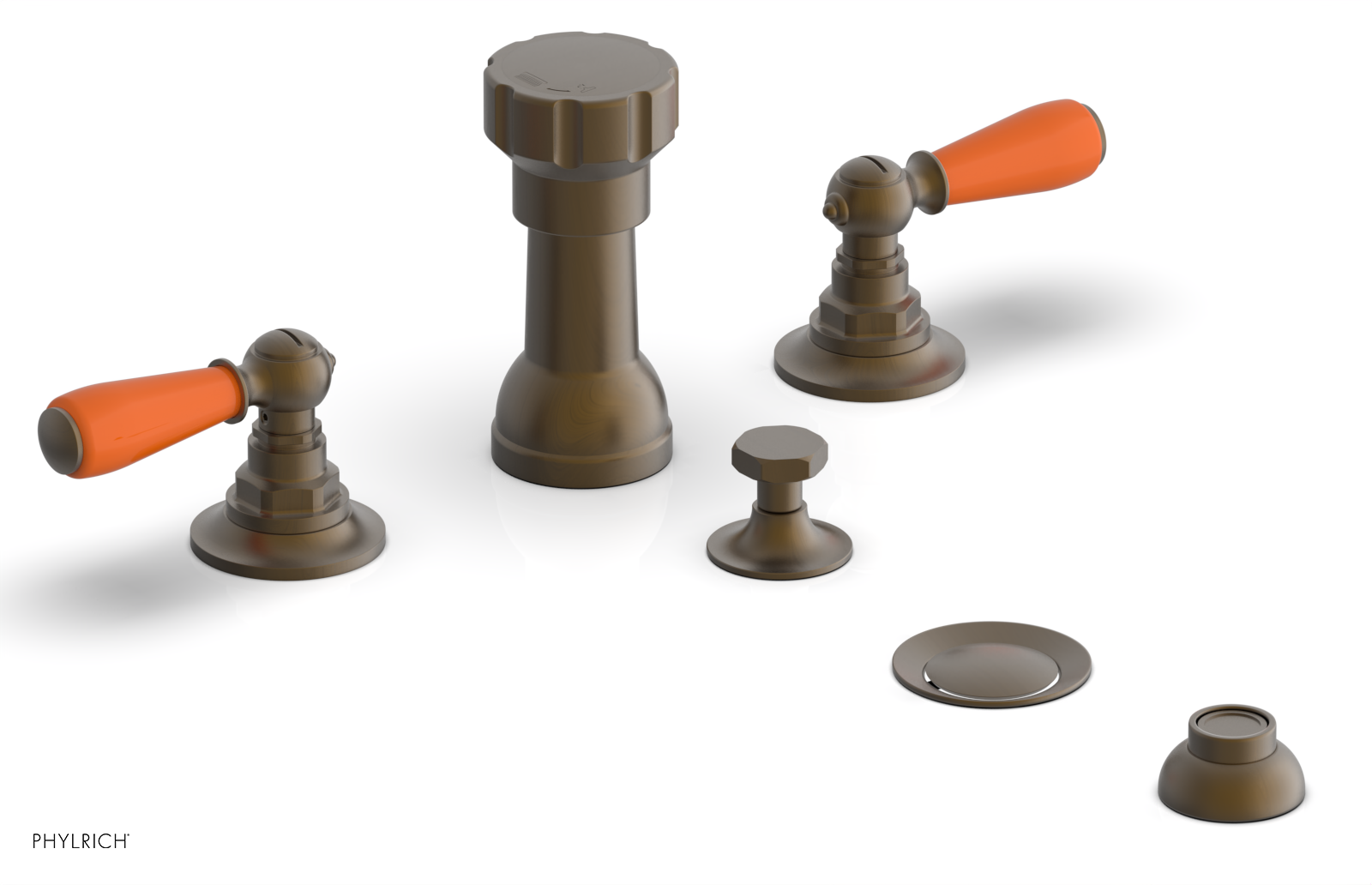 JAMESTOWN - Four Hole Bidet Set - Lever Handles with "Orange" Accents 165-61