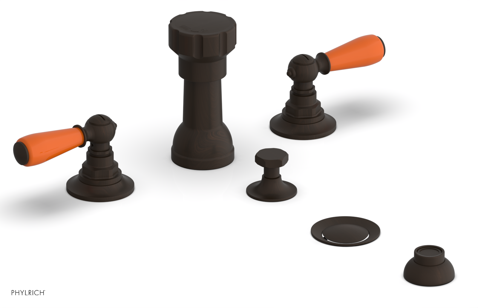 JAMESTOWN - Four Hole Bidet Set - Lever Handles with "Orange" Accents 165-61