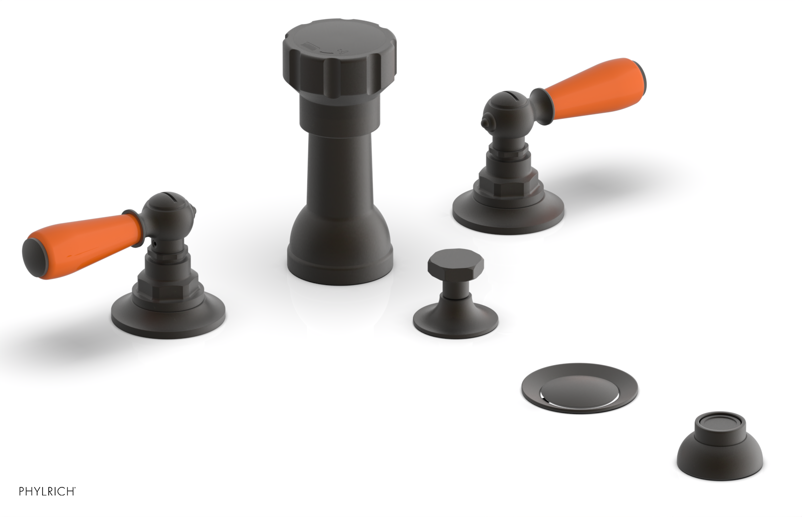 JAMESTOWN - Four Hole Bidet Set - Lever Handles with "Orange" Accents 165-61