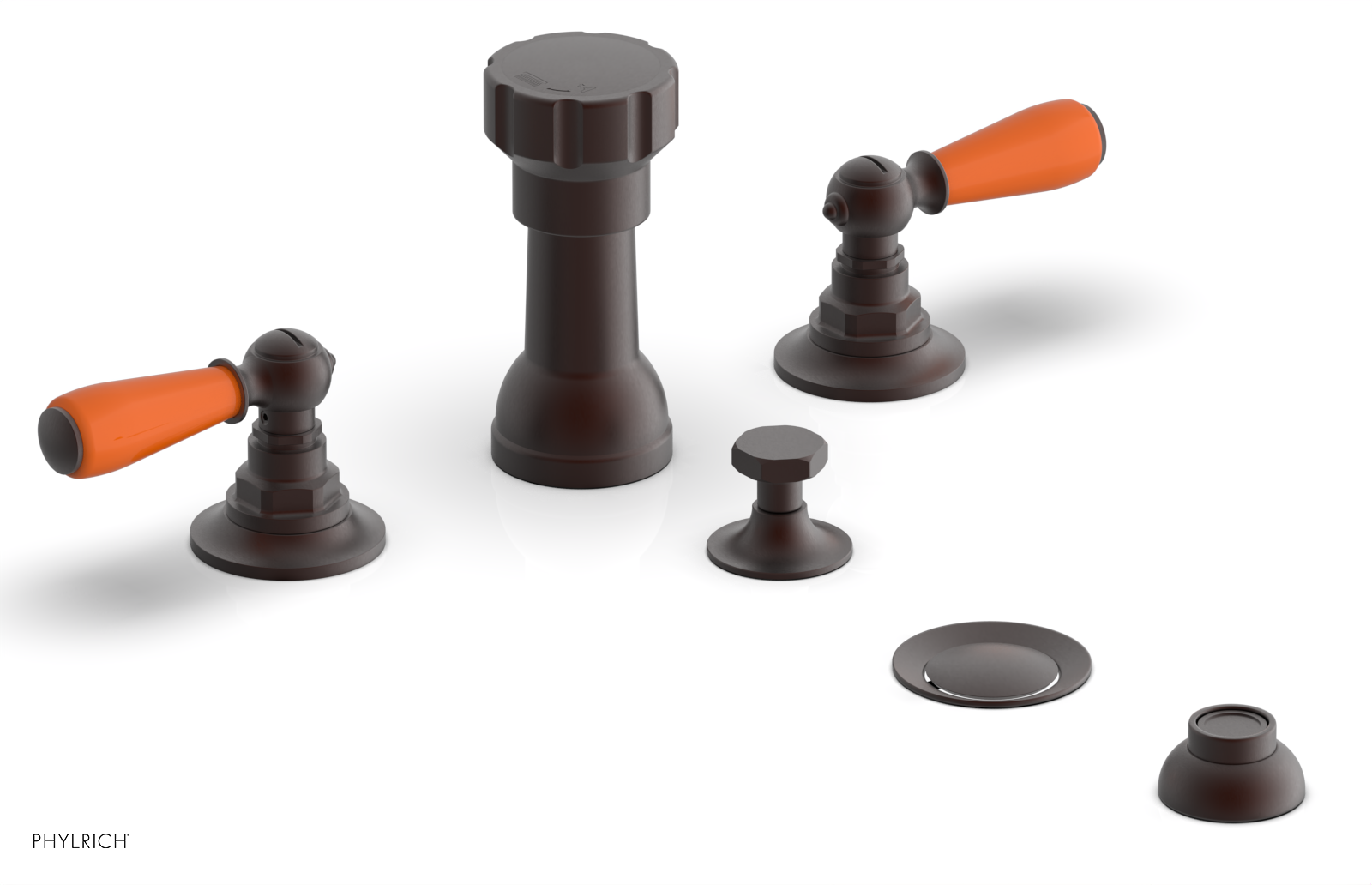 JAMESTOWN - Four Hole Bidet Set - Lever Handles with "Orange" Accents 165-61