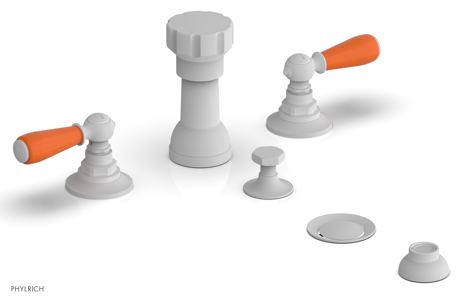 JAMESTOWN - Four Hole Bidet Set - Lever Handles with "Orange" Accents 165-61