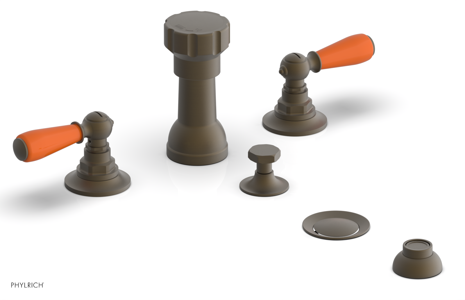 JAMESTOWN - Four Hole Bidet Set - Lever Handles with "Orange" Accents 165-61