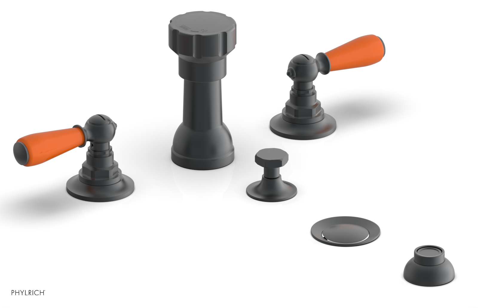 JAMESTOWN - Four Hole Bidet Set - Lever Handles with "Orange" Accents 165-61