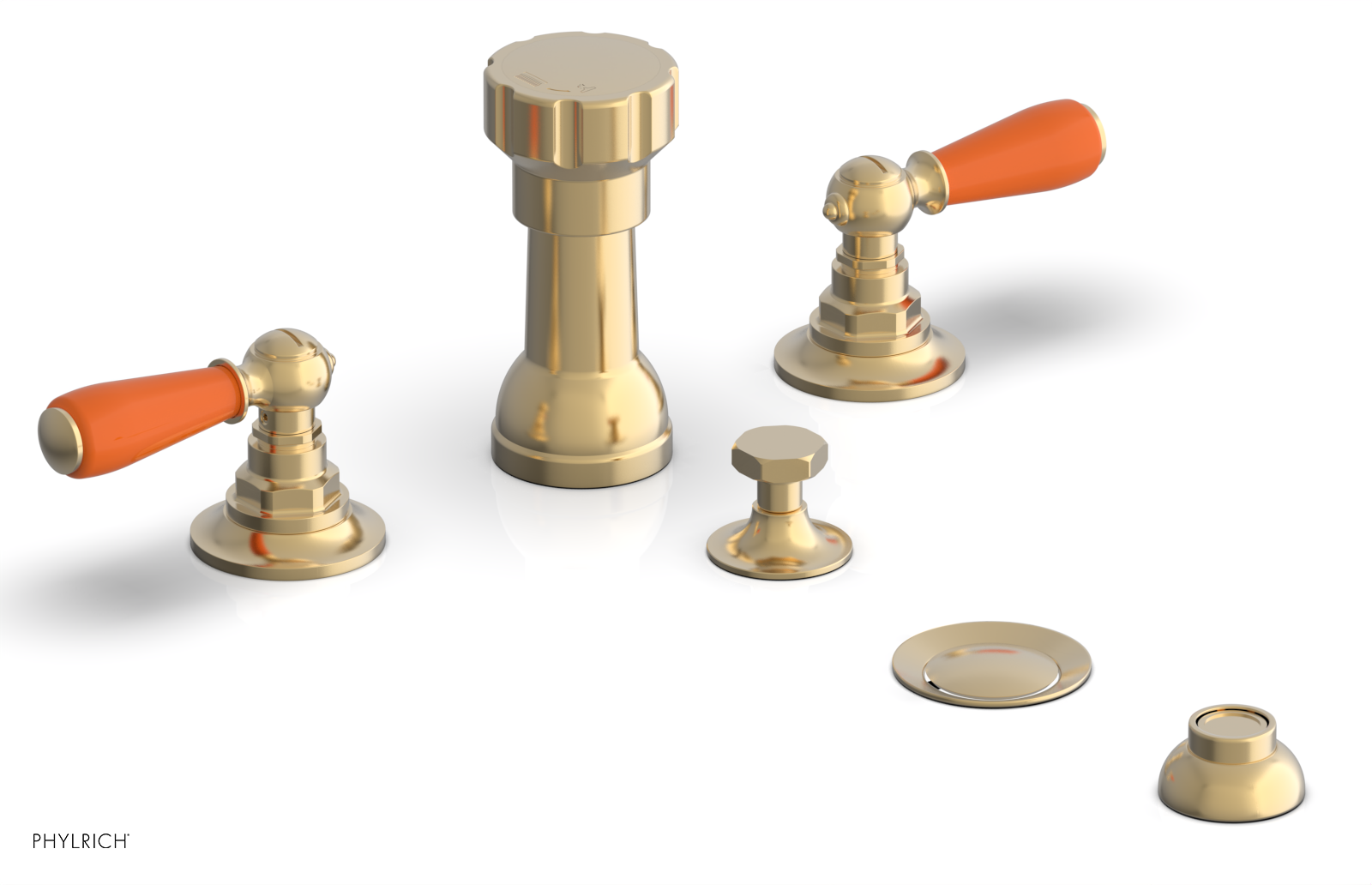 JAMESTOWN - Four Hole Bidet Set - Lever Handles with "Orange" Accents 165-61