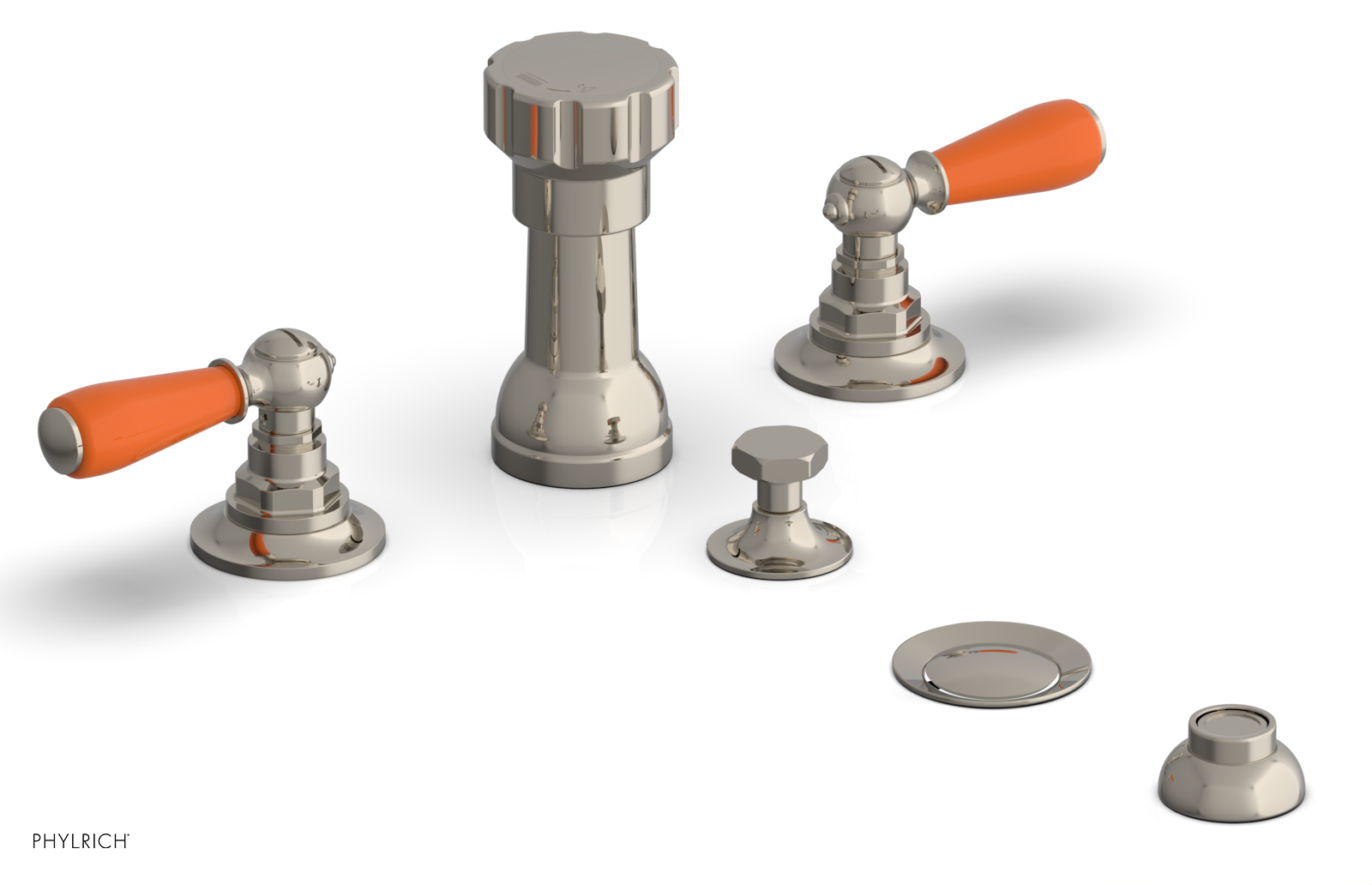 JAMESTOWN - Four Hole Bidet Set - Lever Handles with "Orange" Accents 165-61