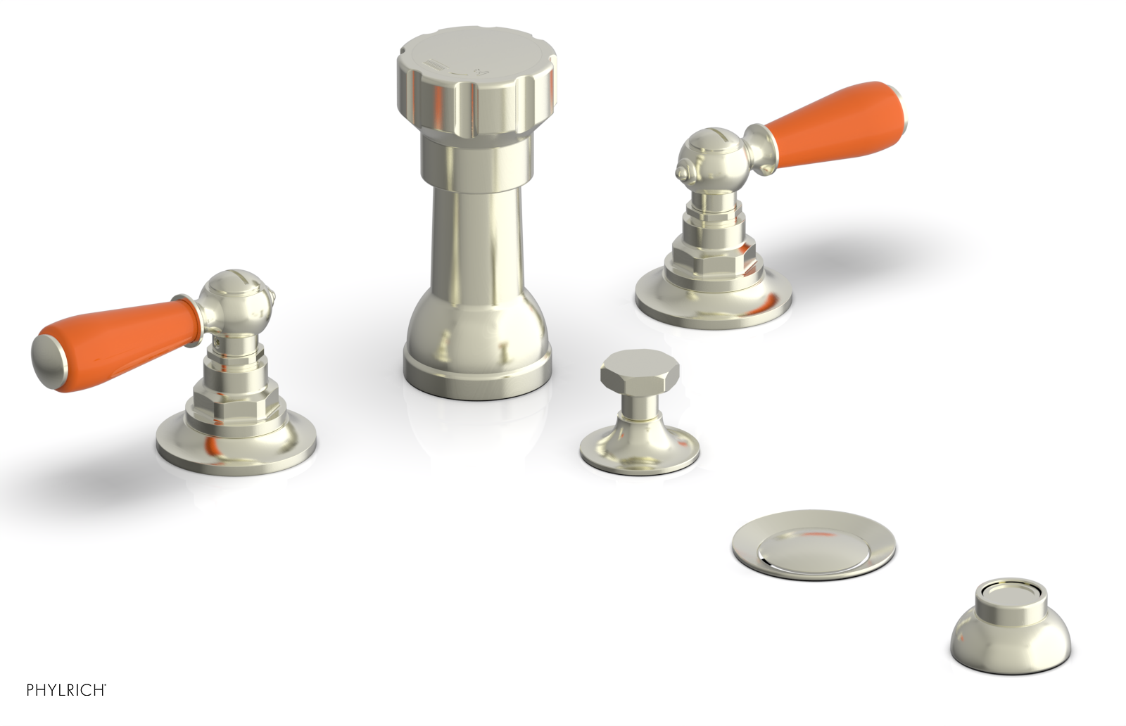 JAMESTOWN - Four Hole Bidet Set - Lever Handles with "Orange" Accents 165-61