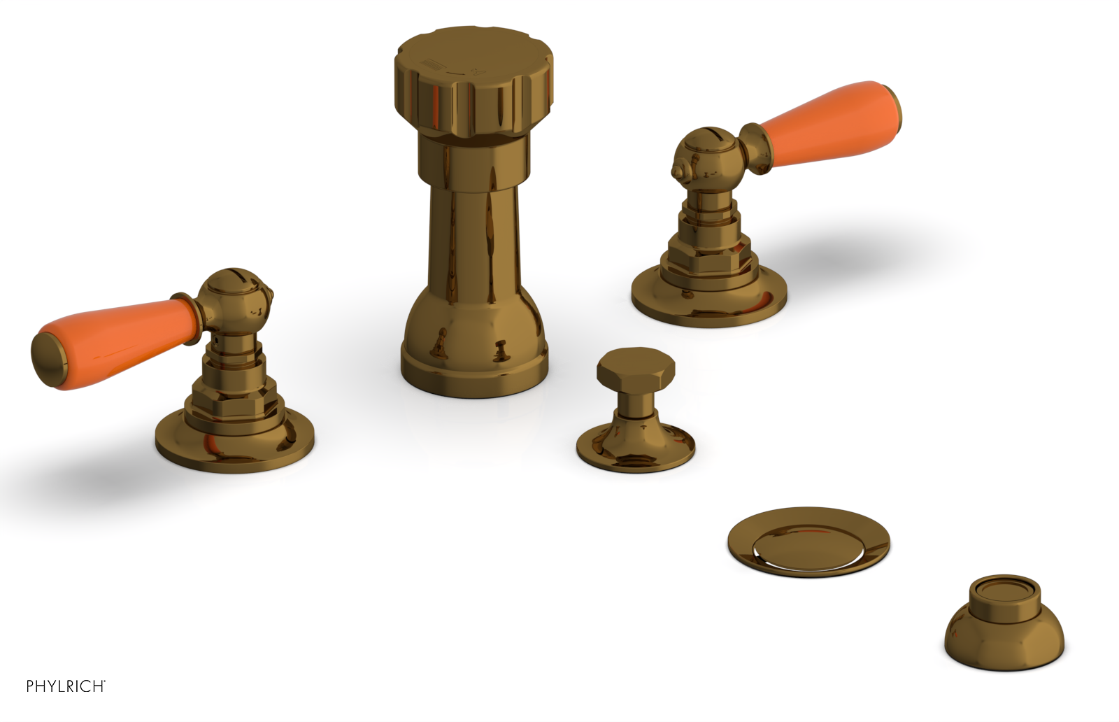 JAMESTOWN - Four Hole Bidet Set - Lever Handles with "Orange" Accents 165-61