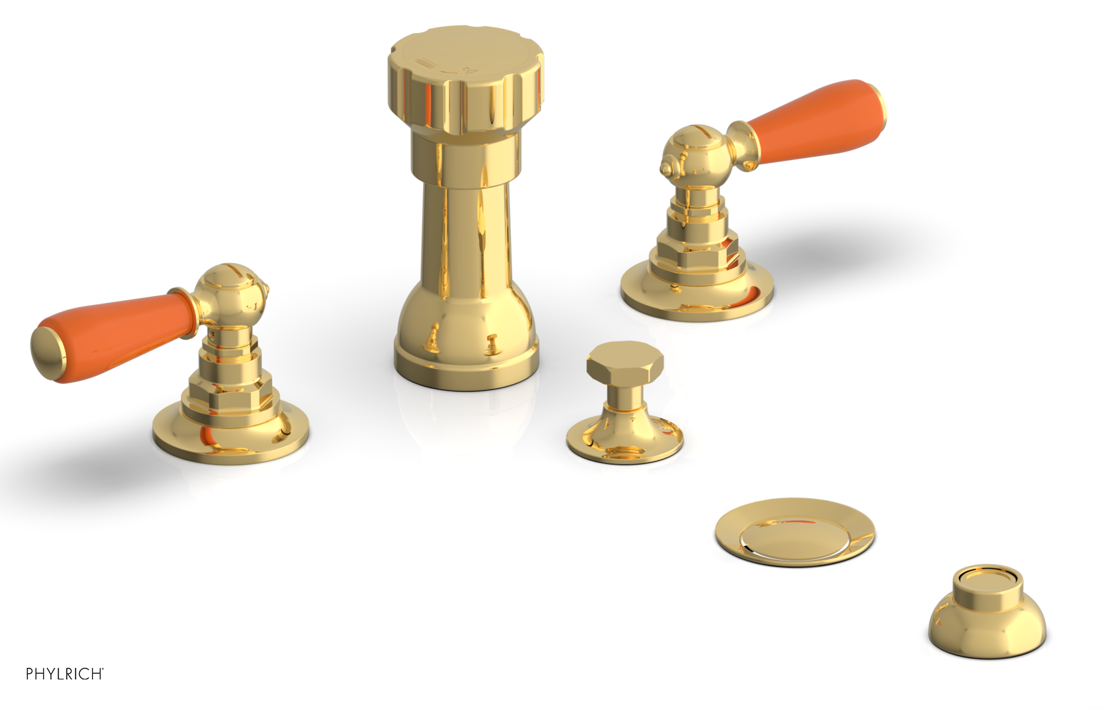 JAMESTOWN - Four Hole Bidet Set - Lever Handles with "Orange" Accents 165-61