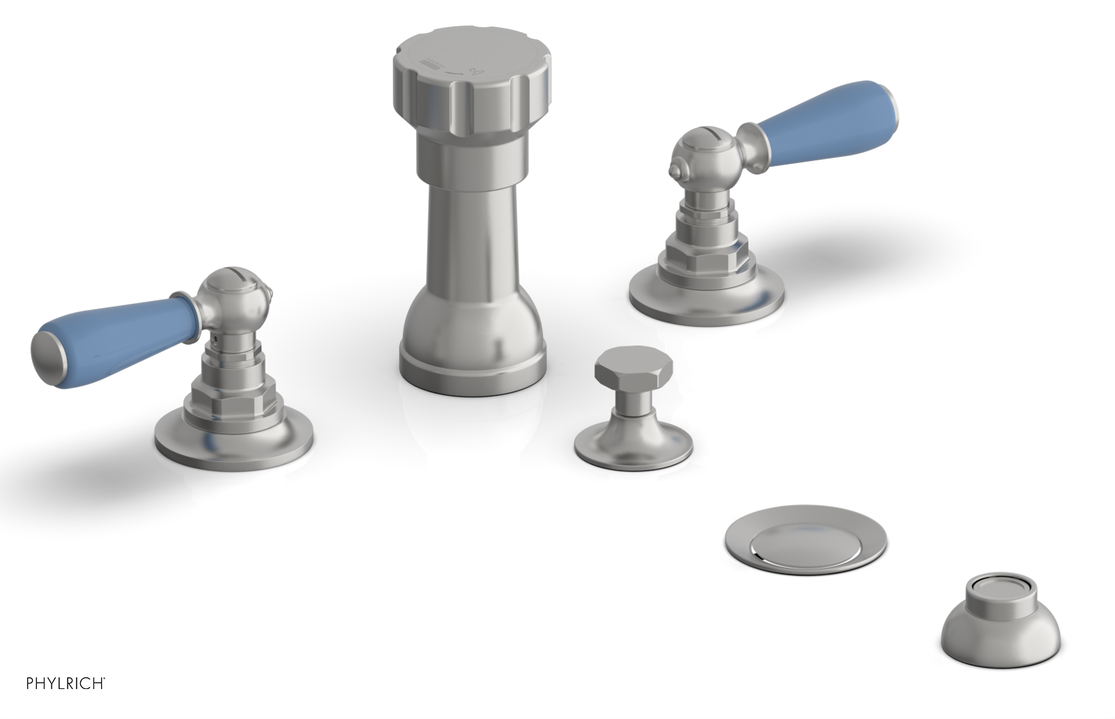 JAMESTOWN - Four Hole Bidet Set - Lever Handles with "Light Blue" Accents 165-61