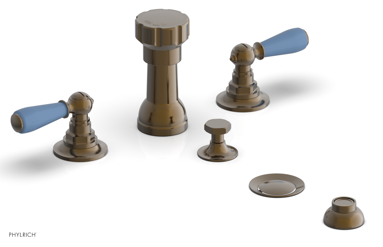 JAMESTOWN - Four Hole Bidet Set - Lever Handles with "Light Blue" Accents 165-61