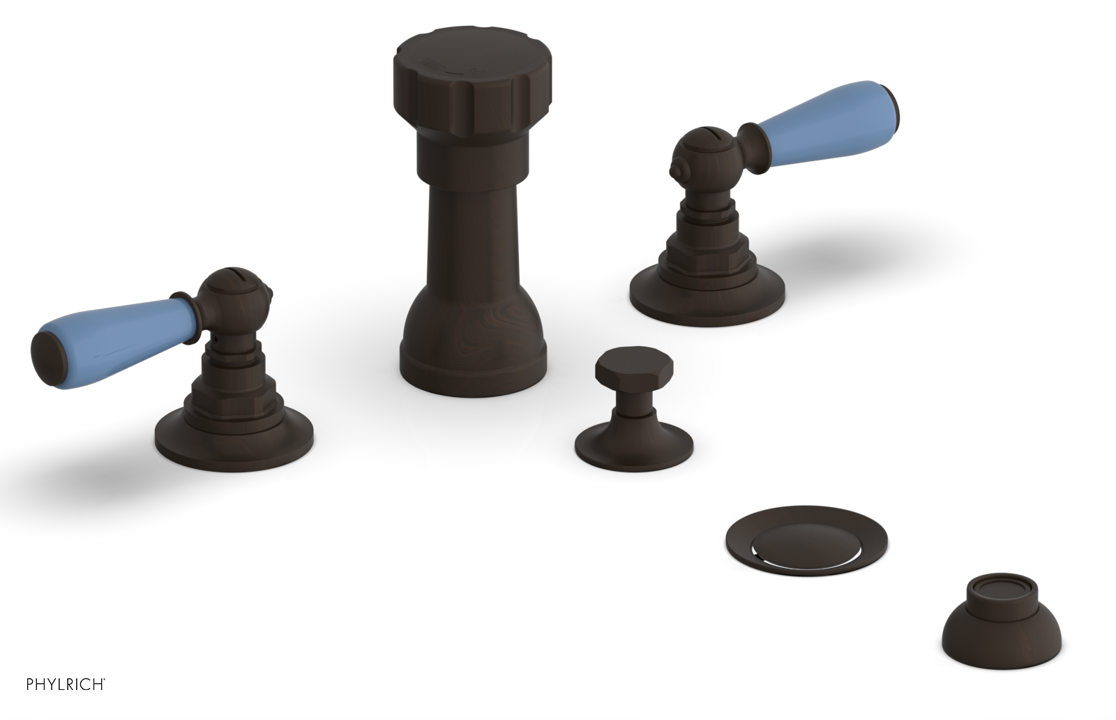 JAMESTOWN - Four Hole Bidet Set - Lever Handles with "Light Blue" Accents 165-61