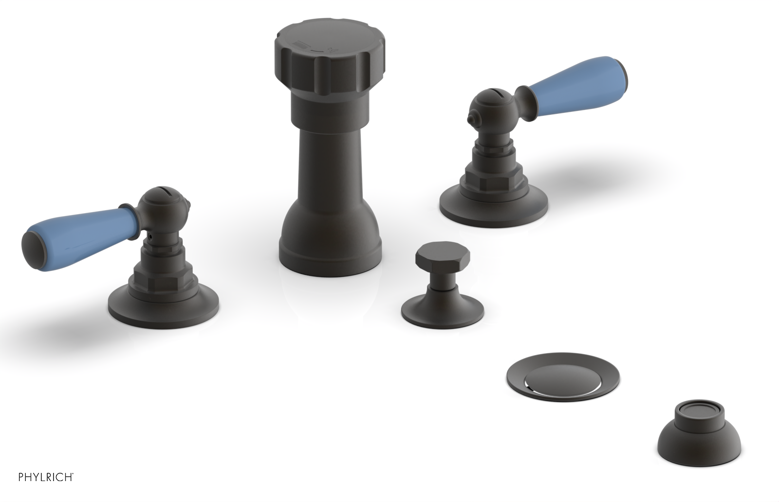 JAMESTOWN - Four Hole Bidet Set - Lever Handles with "Light Blue" Accents 165-61