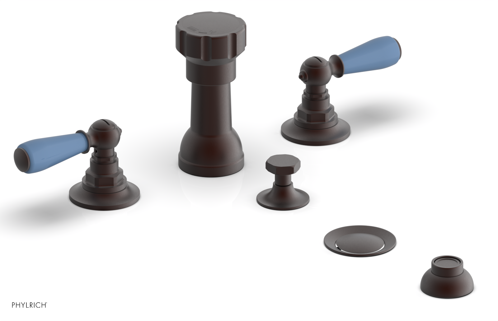 JAMESTOWN - Four Hole Bidet Set - Lever Handles with "Light Blue" Accents 165-61