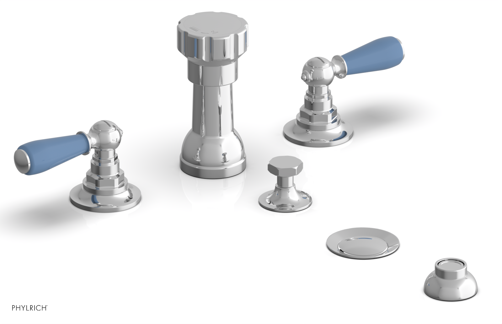 JAMESTOWN - Four Hole Bidet Set - Lever Handles with "Light Blue" Accents 165-61