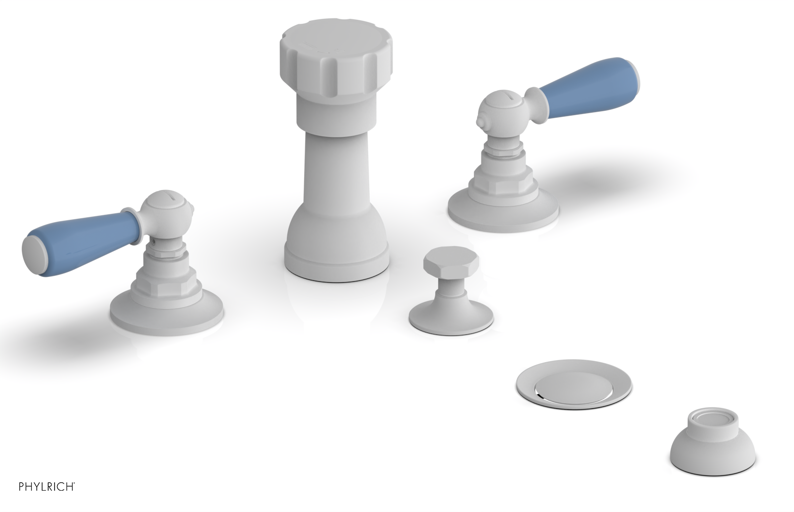 JAMESTOWN - Four Hole Bidet Set - Lever Handles with "Light Blue" Accents 165-61