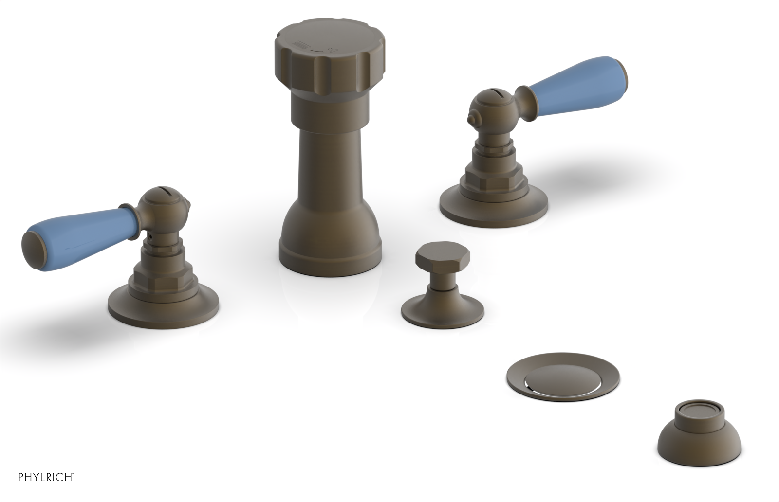 JAMESTOWN - Four Hole Bidet Set - Lever Handles with "Light Blue" Accents 165-61