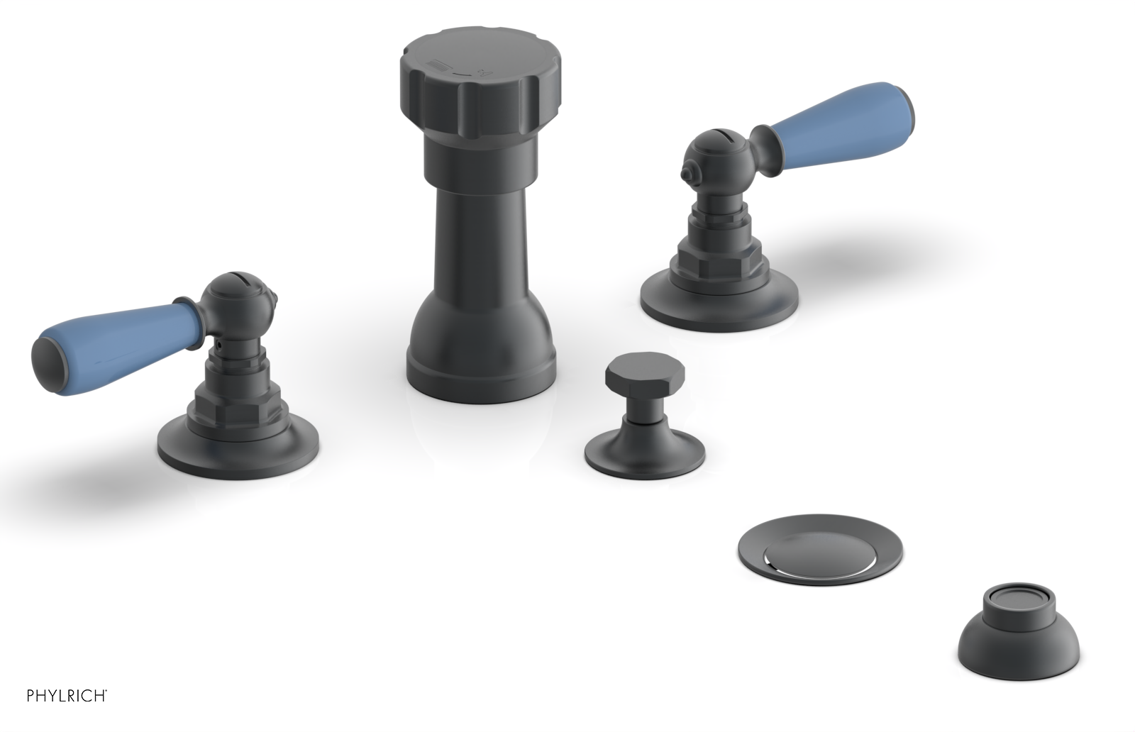 JAMESTOWN - Four Hole Bidet Set - Lever Handles with "Light Blue" Accents 165-61