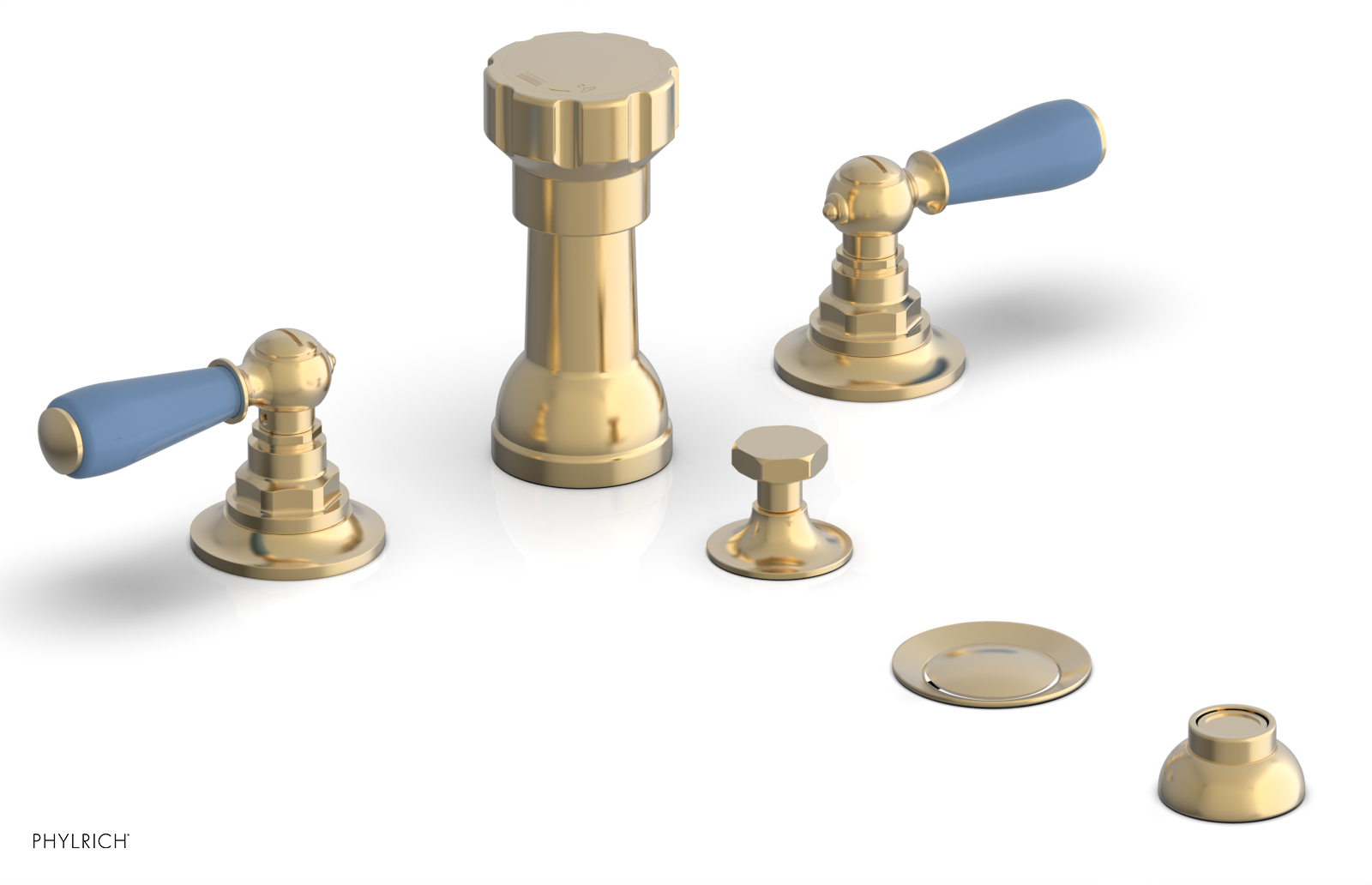 JAMESTOWN - Four Hole Bidet Set - Lever Handles with "Light Blue" Accents 165-61