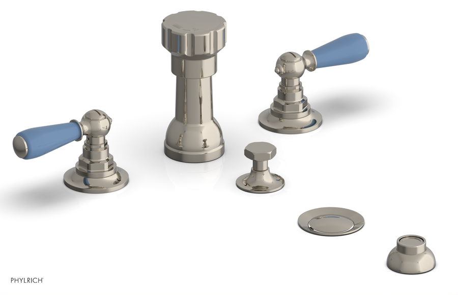 JAMESTOWN - Four Hole Bidet Set - Lever Handles with "Light Blue" Accents 165-61