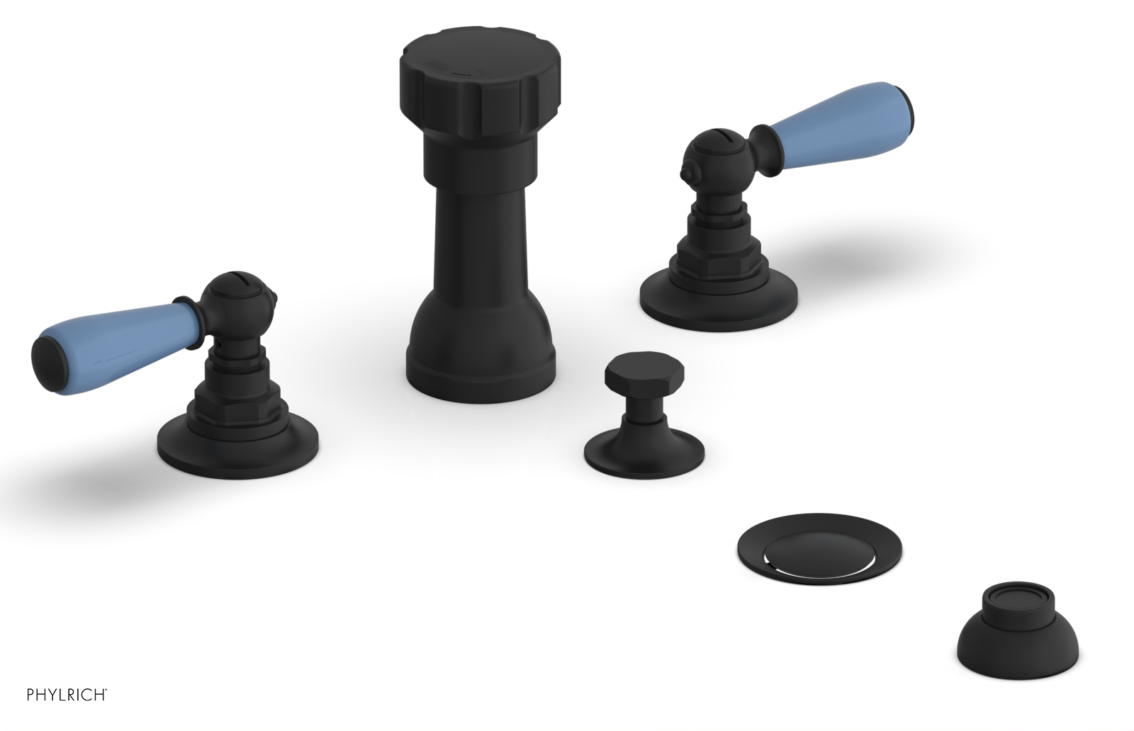 JAMESTOWN - Four Hole Bidet Set - Lever Handles with "Light Blue" Accents 165-61