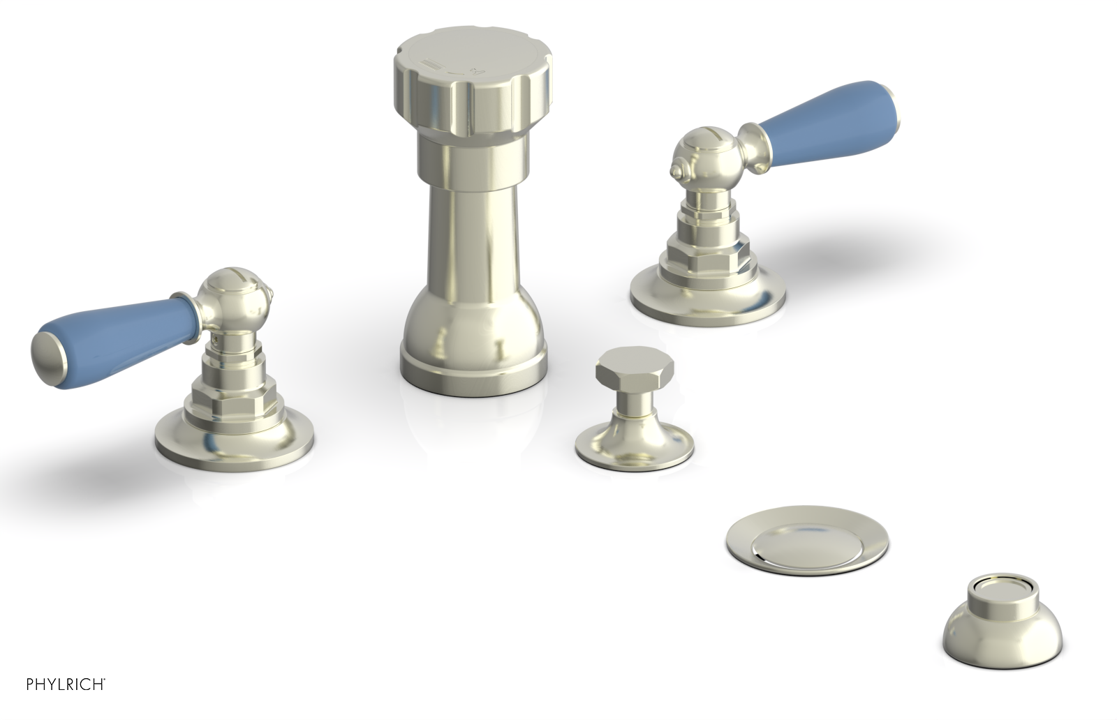 JAMESTOWN - Four Hole Bidet Set - Lever Handles with "Light Blue" Accents 165-61