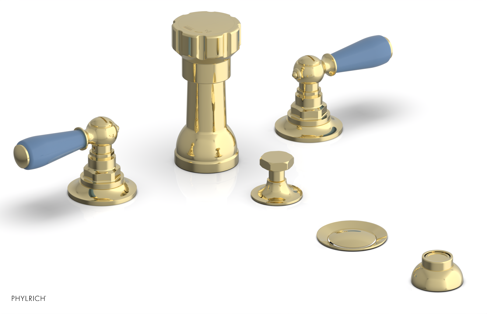 JAMESTOWN - Four Hole Bidet Set - Lever Handles with "Light Blue" Accents 165-61