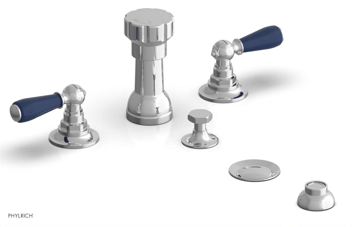 JAMESTOWN - Four Hole Bidet Set - Lever Handles with "Navy Blue" Accents 165-61