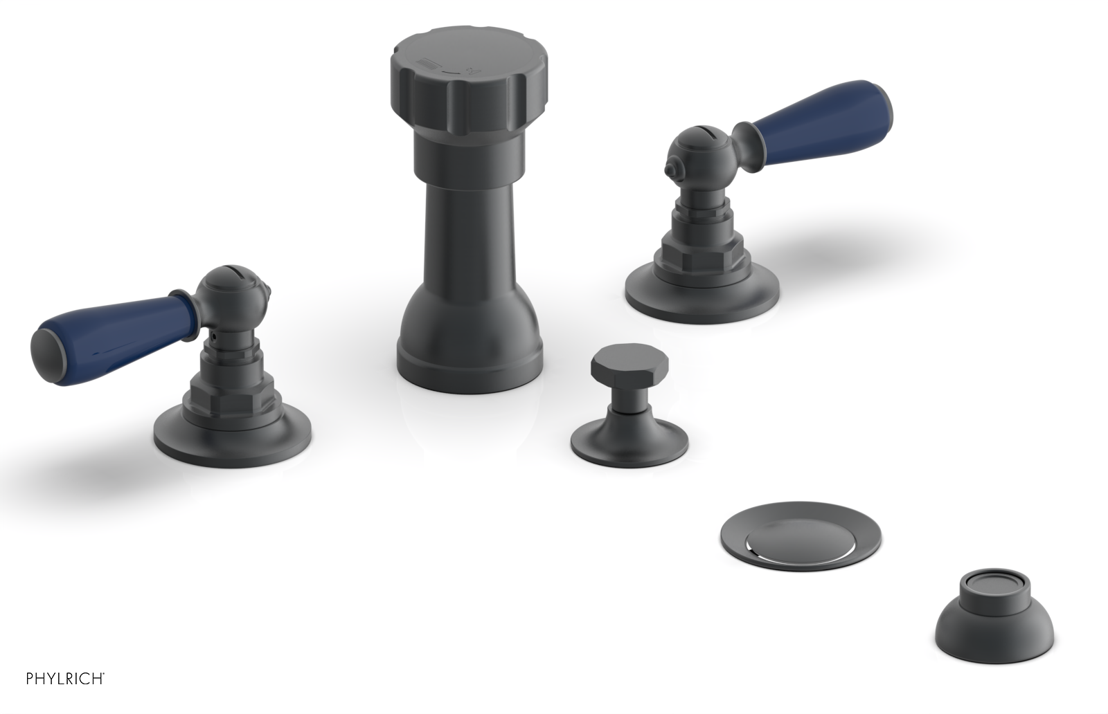 JAMESTOWN - Four Hole Bidet Set - Lever Handles with "Navy Blue" Accents 165-61