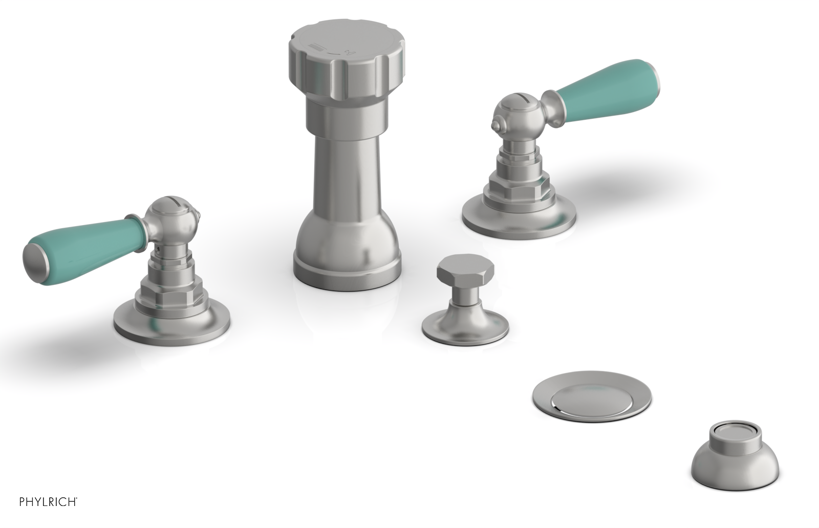 JAMESTOWN - Four Hole Bidet Set - Lever Handles with "Turqoise" Accents 165-61