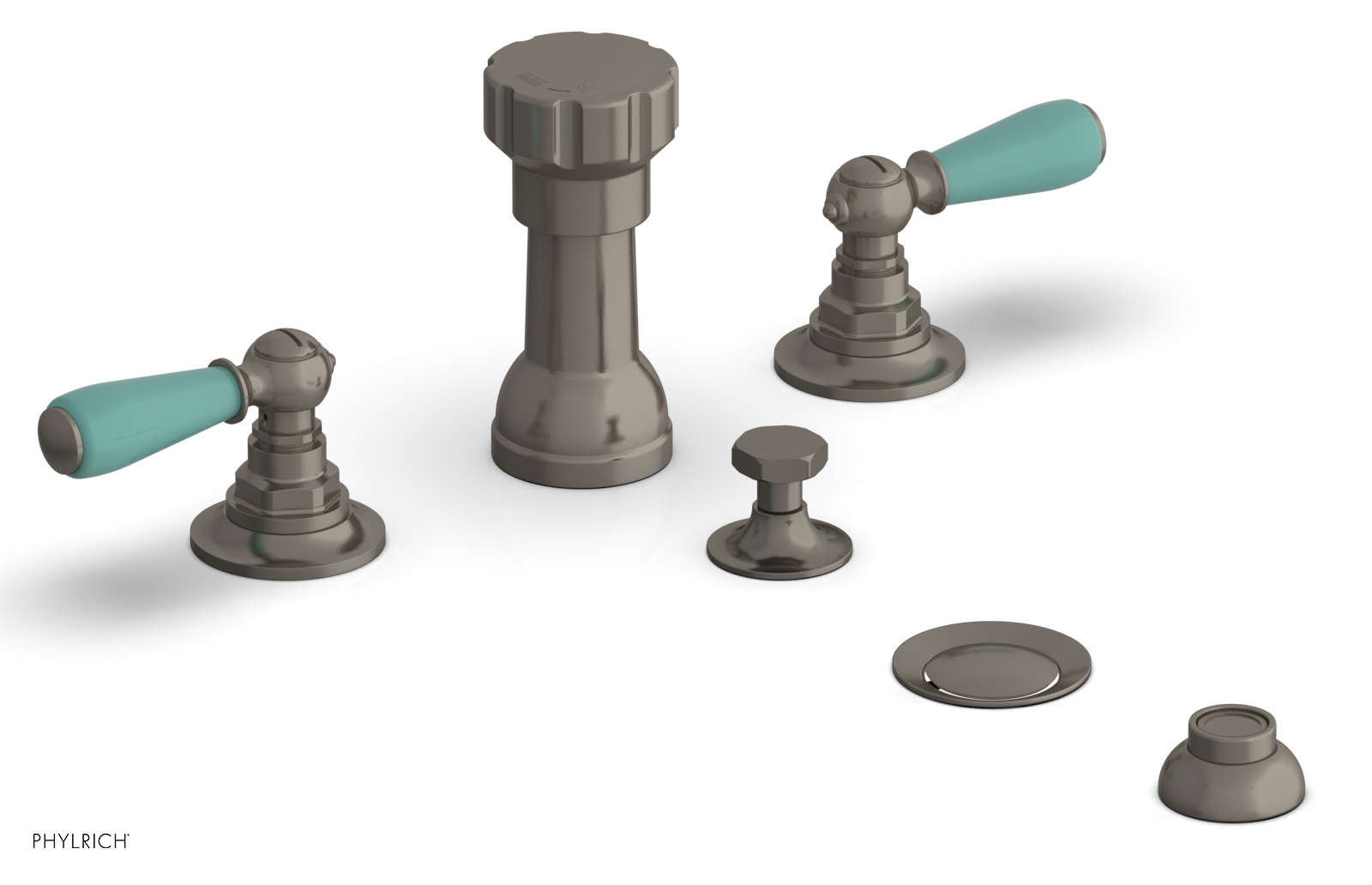 JAMESTOWN - Four Hole Bidet Set - Lever Handles with "Turqoise" Accents 165-61