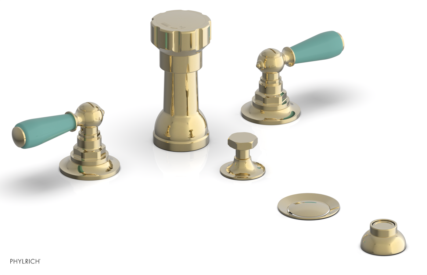 JAMESTOWN - Four Hole Bidet Set - Lever Handles with "Turqoise" Accents 165-61