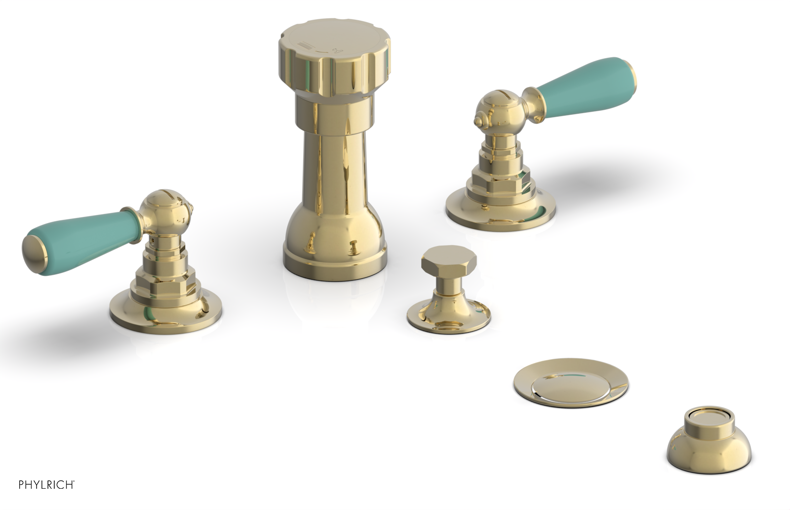 JAMESTOWN - Four Hole Bidet Set - Lever Handles with "Turqoise" Accents 165-61