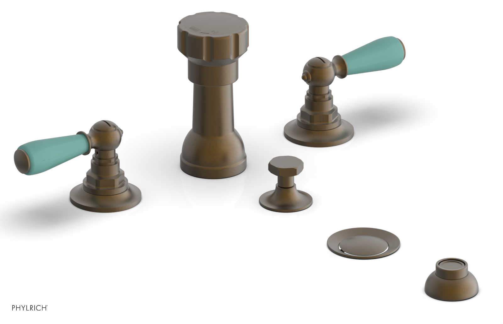 JAMESTOWN - Four Hole Bidet Set - Lever Handles with "Turqoise" Accents 165-61