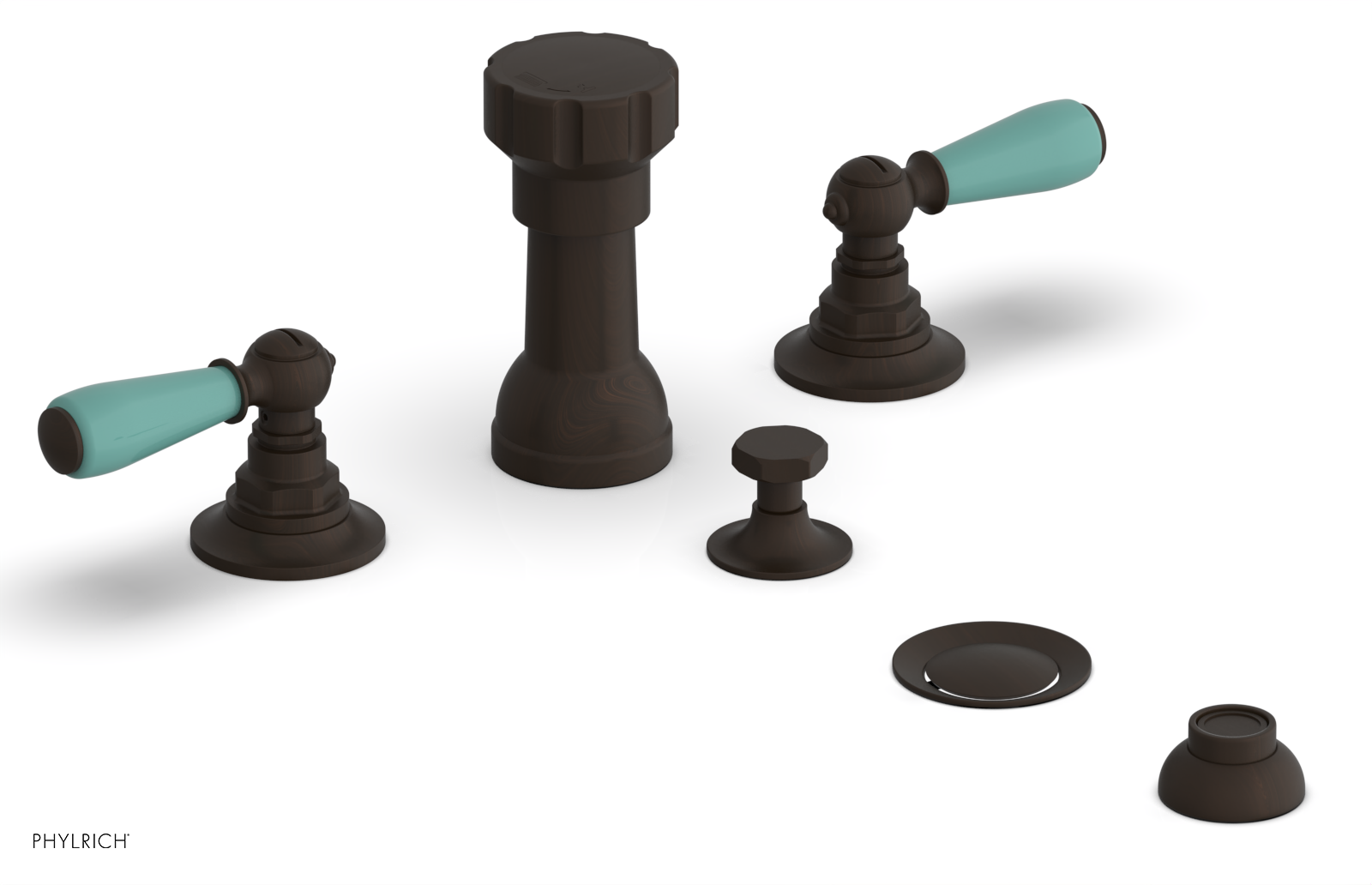 JAMESTOWN - Four Hole Bidet Set - Lever Handles with "Turqoise" Accents 165-61