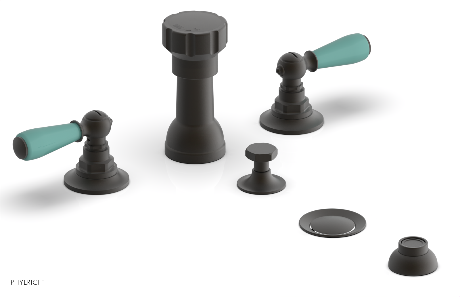 JAMESTOWN - Four Hole Bidet Set - Lever Handles with "Turqoise" Accents 165-61