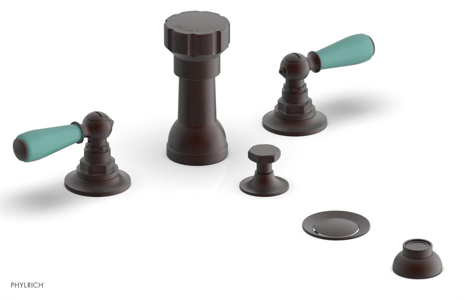 JAMESTOWN - Four Hole Bidet Set - Lever Handles with "Turqoise" Accents 165-61