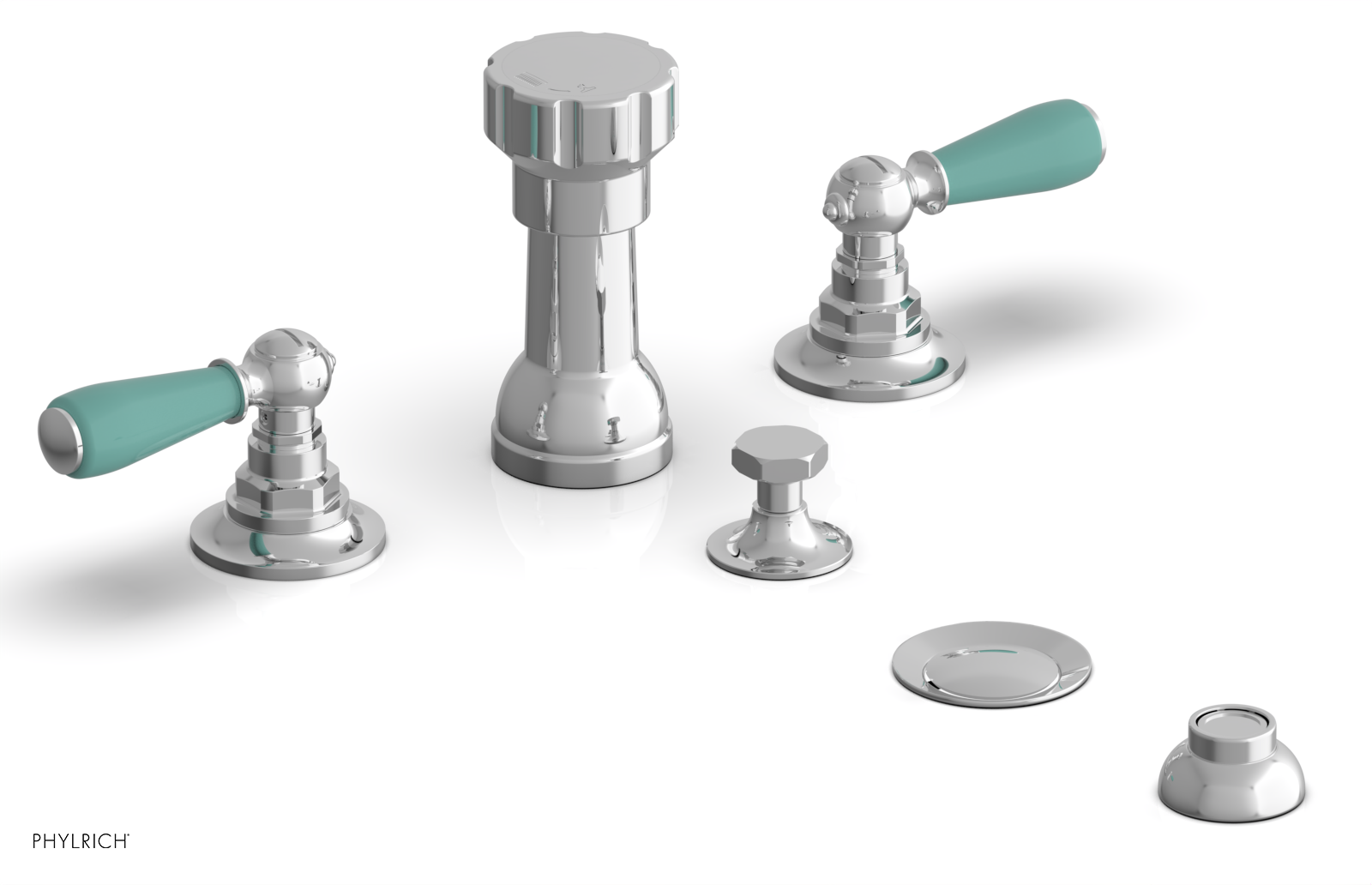 JAMESTOWN - Four Hole Bidet Set - Lever Handles with "Turqoise" Accents 165-61