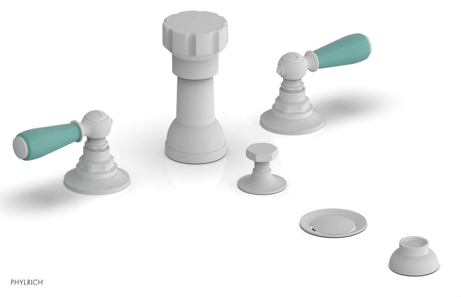 JAMESTOWN - Four Hole Bidet Set - Lever Handles with "Turqoise" Accents 165-61