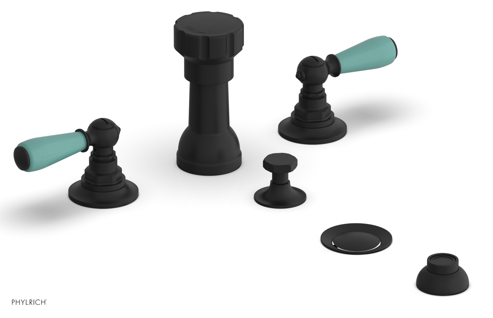 JAMESTOWN - Four Hole Bidet Set - Lever Handles with "Turqoise" Accents 165-61