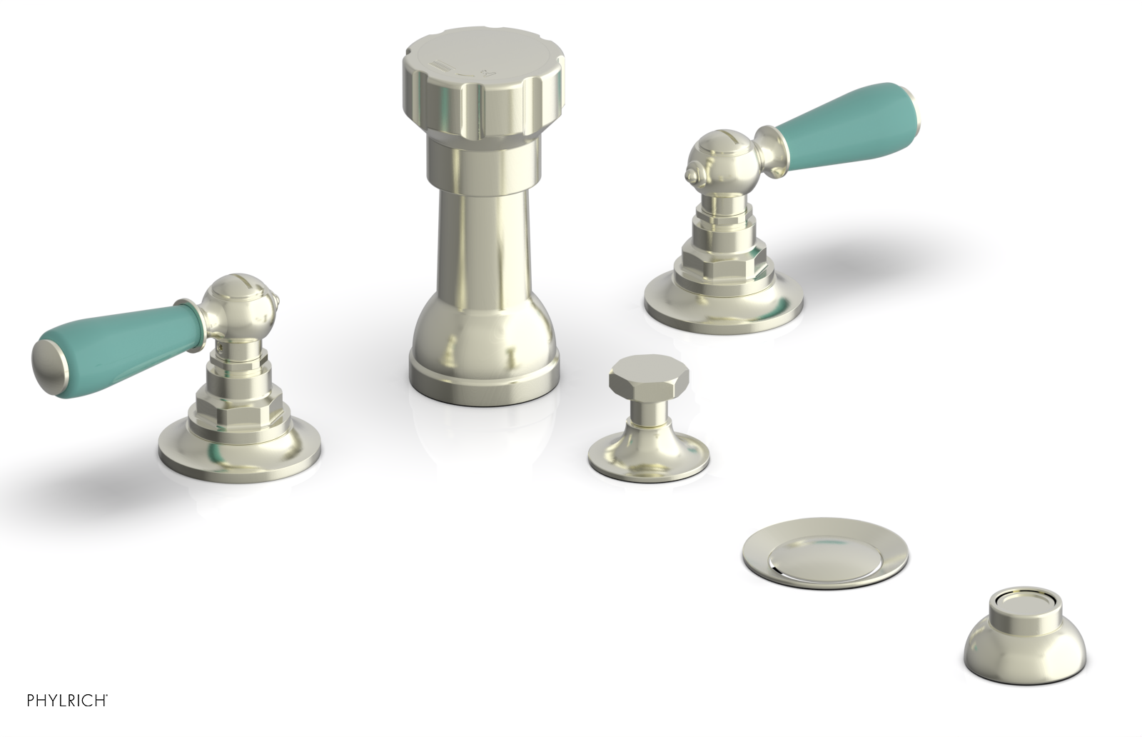 JAMESTOWN - Four Hole Bidet Set - Lever Handles with "Turqoise" Accents 165-61